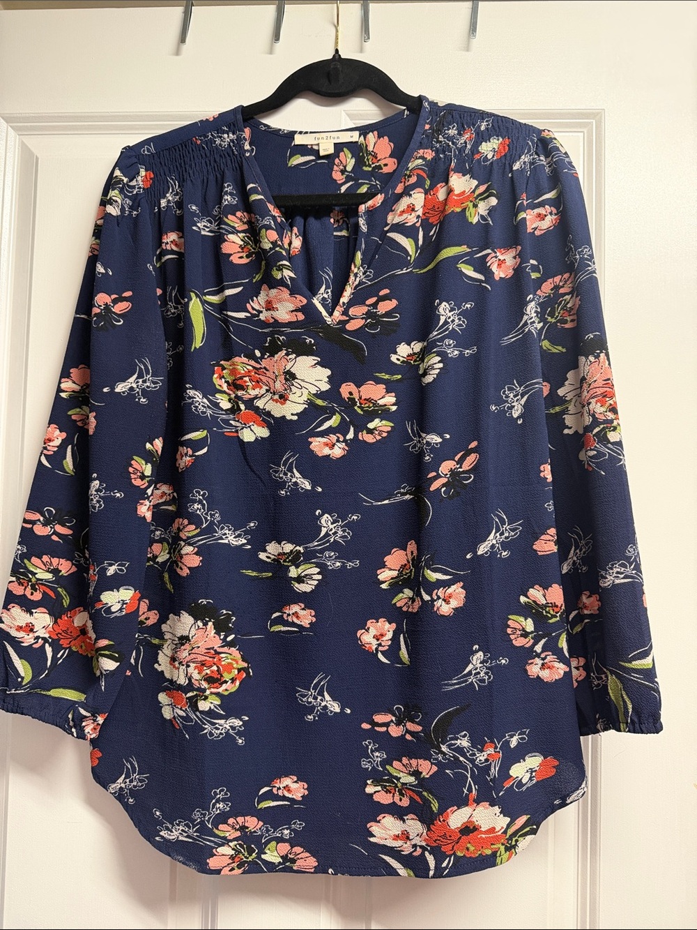 Stitch fix fun 2 fun Navy Floral Split-Neck Tunic Top by Liz Claiborne